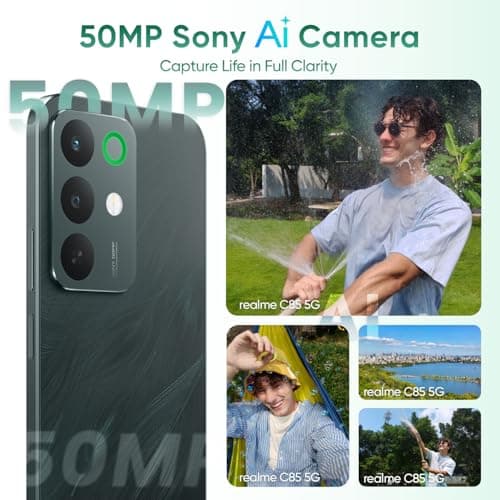 realme C85 5G Smartphone 6+128GB, 6.8inch Screen, 144HZ Vision Display, 45W Fast Charge, 7000mAh Battery, 4+50MP Camera, MediaTek Dimensity 6300, IP69, Peacock Green 3