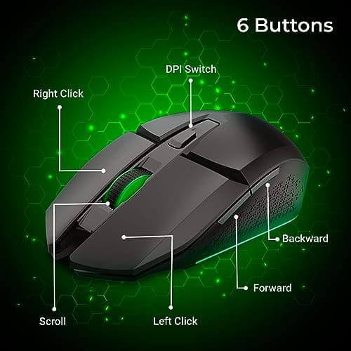 ZEBRONICS Shark Lite Wireless Gaming Mouse with 4600DPI, Comfortable & Ergonomic Design, RGB LED Lights, 6 Buttons, in-Built Rechargeable Battery, Power & LED ON/Off Switch 5