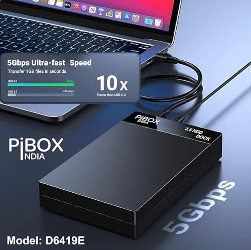 Hard Drive Enclosure, PiBOX India USB 3.0 External Hard Drive Docking Station for 3.5/2.5 Inch SATA Hard Drives/SSD with 16 TB+, Tool-Free HDD Enclosure with 12V/2A Power Supply UASP Acceleration 3
