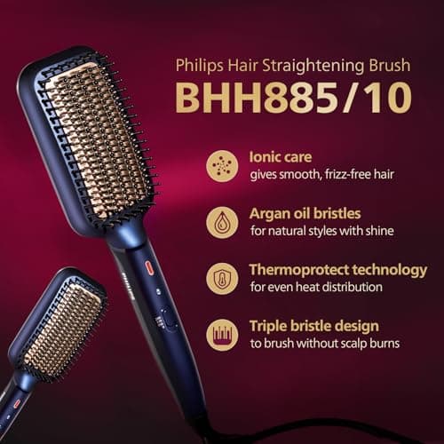 Philips India's No.1 Hair Styling Brand Hair Straightener Brush,Naturally Straight in 5 Mins,5X Less Frizz,Advance Ionic Keratin Tech,Triple Bristle Fast 50s Heatup,Scalp Protect,For Indian Hair,BHH88 2