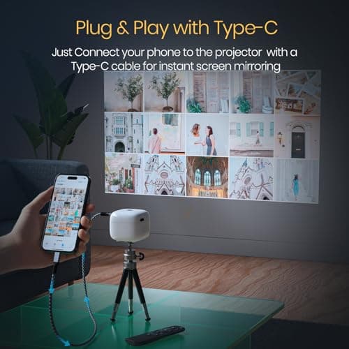 Portronics Pico 14 Rechargeable DLP Mini Projector | Android 13 | 720p Full HD | 1600 Lumens | Upto 100" Display | Auto Keystone & Focus | Wi-Fi/Bluetooth 5.4/HDMI/Type-C | 3W Speaker | White 2