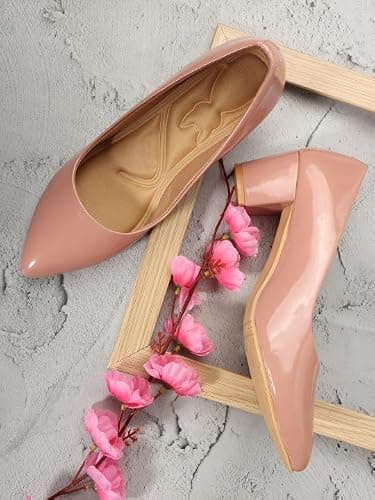 Buy Tale Women’s Pink Block Heel Pumps | Comfortable Slip-On Office Wear Shoes, Pink-8 3