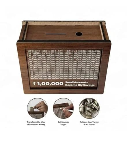 Sevaansh Wooden Money Saving Box 100000 Challenge |Wooden Piggy Bank for Adults & Kids | Money Goal Tracker Box | Home Savings Organizer Gift SE_Money_Bank_86 2