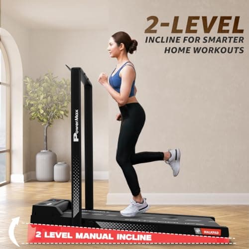 PowerMax Fitness Walkpad 3HP Compact Motorized Treadmill for Home-Office Use with Remote Control,Joggingpad for Max User 110Kg,Top Speed 10Km/H,1000X400Mm Running Deck,LED Display,iPad Holder,Black 5