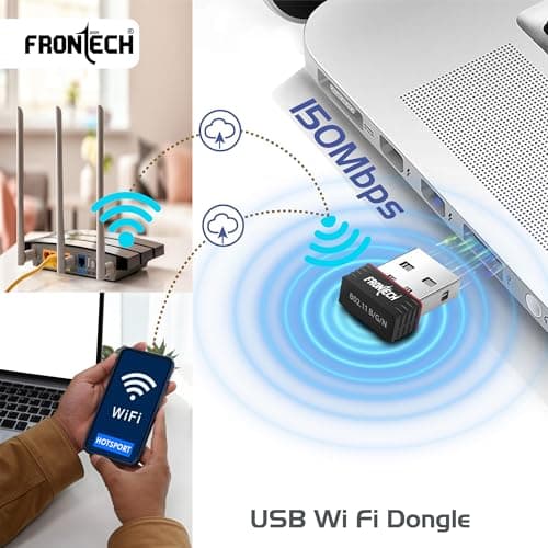 Frontech 150Mbps USB WiFi Dongle | Wireless Adapter for Desktop and Laptop | Supports 802.11 b/g/n and Advanced WPA/WPA2 Security Encryption (0843) 2