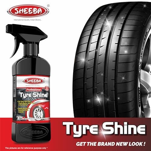 SHEEBA TYRE SHINE Polish with foam applicator pad for Cars & Bikes, Original Back to Black look, Long Lasting Results, for Rubber, Plastic Parts, Prevents Premature Ageing, Dullness, Non Greasy: 250mL 3