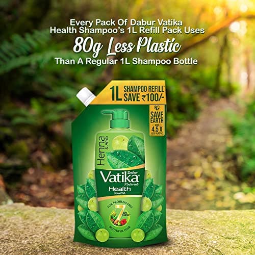 Dabur Vatika Health Shampoo - 1L (Refill Pouch) | With 7 natural ingredients | For Smooth, Shiny & Nourished Hair | Repairs Hair damage, Controls Frizz | For All Hair Types | Goodness of Henna & Amla 4