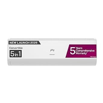 Godrej 1 Ton 5 Star, New Star rated, 5 Years Comprehensive Warranty, AI Powered, 5in1 Convertible Cooling, Inverter Split AC (Copper,Heavy-Duty Cooling at 52° C, AC 1.0T EC HIC 12J5TG WA,White)