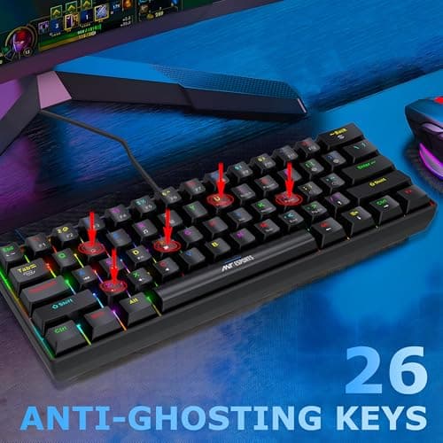 Ant Esports MK1300 V2 60% Wired Mechanical Gaming Keyboard, 61 Keys Compact Mini Software Controlled, RGB Backlit,Hot-Swappable Red Switches, Detachable USB-C, Anti-Ghosting, PC/Mac Compatible – Black 4