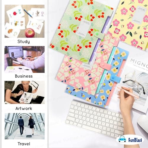 FunBlast File Folder with Button Lock – Floral Print A4 Size Certificates Holder with 6 Pockets, Office Documents File, Expandable Folders for Documents -Multicolour (Pack of 2 Pcs) 4
