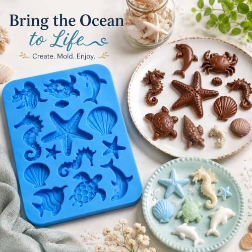 BAKEMO 14 Cavity Ocean Theme Silicone Chocolate Mould | Sea Animal & Seashell Shape | Food Grade BPA-Free Flexible Non-Stick Reusable Mold for Chocolate, Candy, Jelly, Ice Cubes, Resin & DIY Crafts 5