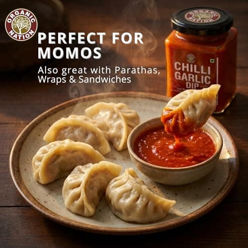 ORGANIC NATION Flavorful Chilli Garlic Dip - Gourmet Chilli Sauce with Rich Garlic & Aromatic Spices, Spicy Chili Crisp - Perfect for Dipping, Cooking, and Marinades, No Preservatives - 260g 5