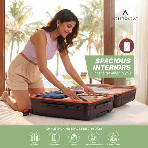 Aristocrat Altitude 8 Wheel Large Size (Check-in) Hard Case Trolley Bag | Combination Lock |Tough and Durable Polypropylene Luggage | 3 Year International Warranty| 78 CM Suitcase for Travel| Brown 5