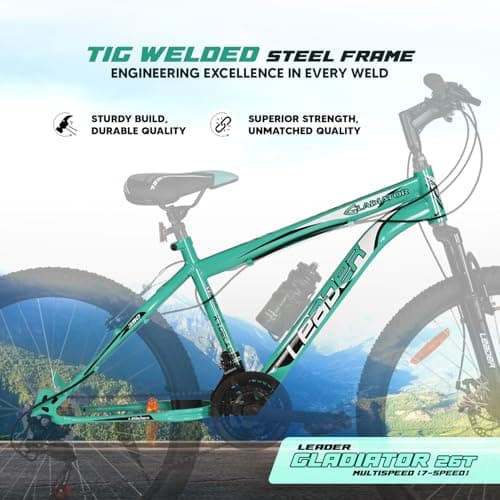 Leader Gladiator 26T Mountain Bike Multispeed (7 Speed) Gear Cycle | Free Pan India Installation| Front Suspension and Disc Brake (Sea Green Black) 2