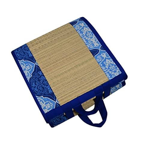 CRAFT OF INDIA Foldable korai Grass Mat 2X6ft with 15MM Soft Foam Hand Made Fabric Blue Cotton 2