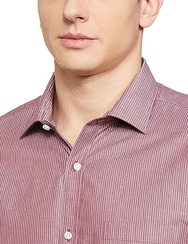 Park Avenue Cotton Men's Stripe Slim Fit Shirt (PMSX17809-M4_Medium Maroon 3