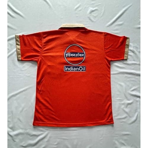 IOCL Indian Oil Petrol Pump Salesman Uniform T-Shirt | Orange Half Sleeve Polo Style Workwear | Regular Fit Cotton Blend Staff Uniform with Logo for Men Women | Size 40 4