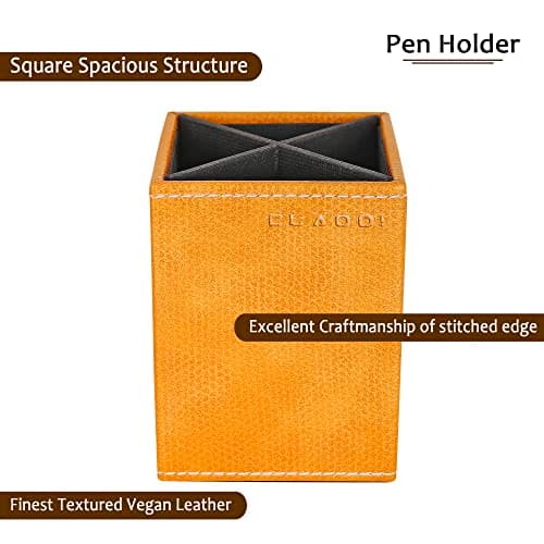 CLADD INTERNATIONAL Vegan Leather All in One Multi Purpose Personal Compartment Desk Organizer Caddy | Private Cabin Set | Office Boss Table Gift Accessories | Professional Modular Home Decor | Yellow 5