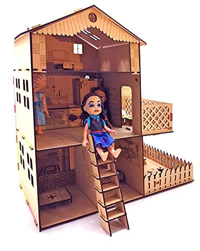 StepsToDo Big Size Doll House and Furniture Making Kit. Painting Kit. 18 Inch Height and 18 Inch Width. Premium Pine Wood 3D Puzzle. No Hammer, Glue Required. 4