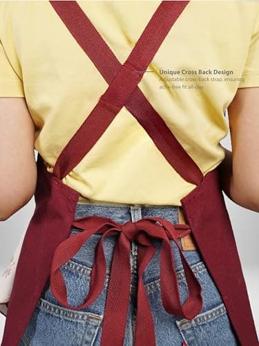 RUSTIQUE LINENS Cotton Cross Back Apron with Waterproof Inner Membrane and 2 Pockets for Men and Women – Adjustable Water Resistant Chef Apron for Cooking, Baking, BBQ, or Work - Garnet 4