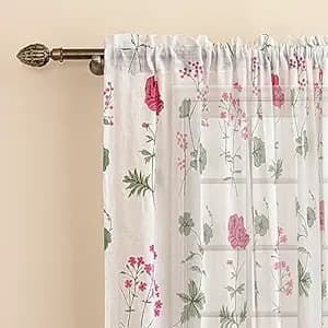 HOMEMONDE Light Filtering Curtain 5 Feet Window - Cotton Sheer Floral Printed Curtains for Home Decoration, Pack of 2 - (Top Style - Rod Pocket)