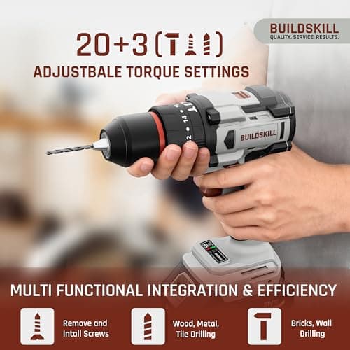 BUILDSKILL 21V BLDC Cordless Drilling Machine | 40NM Torque | Copper Motor | Impact & Drill | 2-Speed 400/1400 RPM | 10mm Metal Keyless Chuck | 1.5Ah Battery | Forward-Reverse | Professional & DIY Use 5