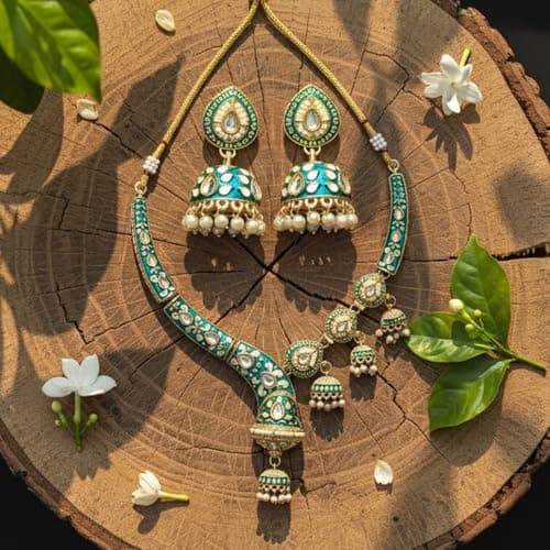 I Jewels Gold Plated Traditional Kundan-Style Meenakari Necklace with Jhumka Earrings Jewellery Set for Women (K7310PG) 3