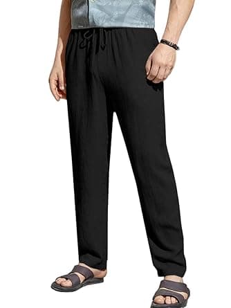 TOPLOT Men's Premium Linen Blend Pants | Lightweight Breathable Fabric | Elastic Waist with Drawstring | Straight Fit | Side Pockets | Perfect for Casual, Holidays & Travel (5268)