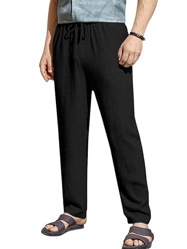 TOPLOT Men's Premium Linen Blend Pants | Lightweight Breathable Fabric | Elastic Waist with Drawstring | Straight Fit | Side Pockets | Perfect for Casual, Holidays & Travel (5268)