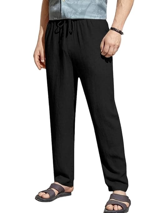 TOPLOT Men's Premium Linen Blend Pants | Lightweight Breathable Fabric | Elastic Waist with Drawstring | Straight Fit | Side Pockets | Perfect for Casual, Holidays & Travel (5268)