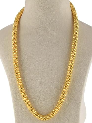 Gold Plated Chain Necklace (26 Inch) for Men & Women | Thick Hollow Long Chain | Lightweight Heavy Look Fashion Jewellery 2