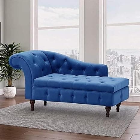 Velvet Chaise Lounge Box Storage for Bedroom, Livingroom (Blue)