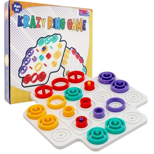 PlayMagic Krazy Ring Brain Teasers Toy Jigsaw Intelligence Puzzle Game for 5+ Year Kids|3D Strategy Board Game with Colorful Rings|2-4 Players Table Top Board Game |Best Birthday Gift|Made in India