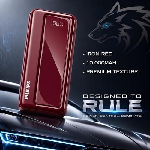 Philips 10000mAh 22.5W Fast Charging Power Bank (Iron Red) with Digital LED Display | Type-C & USB-A Input/Output | 3 Output Ports | Lithium Polymer Battery | Portable for Mobile, Tablet & Earbuds 4