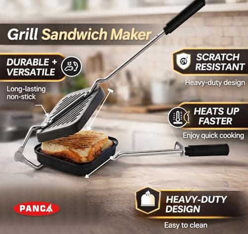 PANCA Gas Toaster Grill Sandwich Maker | Cast Aluminium Non-Stick Coated Sandwich Griller with Long Handle | Portable Gas Sandwich Maker (Grill Toaster New) 3