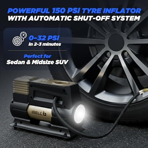 IBELL Plastic Heavy Duty Tyre Inflator Ca12-97, 12V Dc, 150 Psi (Digital), Air Volume 35L/Min (Black/Gold) 2