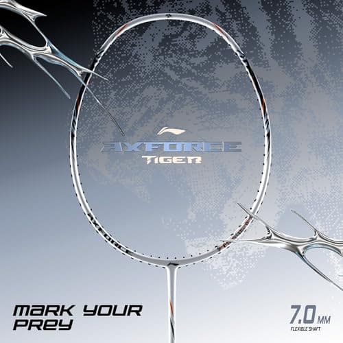 Li-Ning Axforce Tiger Strung Badminton Racquet for Professional Players |5U| 32 LBS Max Tension | Head Heavy | 7mm Flexible Shaft | Carbon Fibre Frame (White/Black/Orange) 2