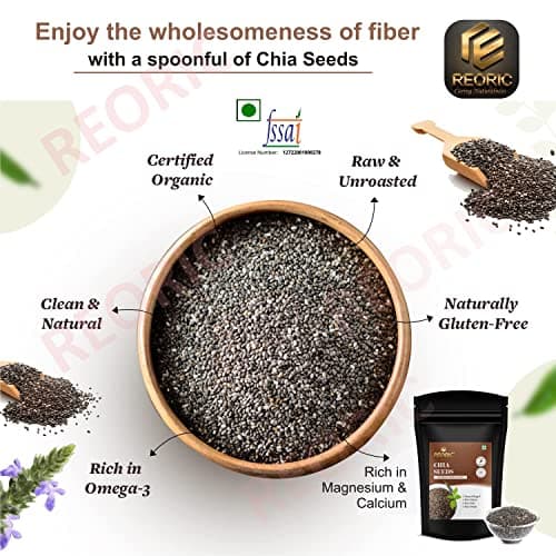 REORIC Raw Unroasted Chia Seeds - 100gm | Chia Seeds with Omega 3 and Rich in Fiber, Calcium & Protein for Weight Loss Management | Anti Oxidant | Healthy Superfood 3