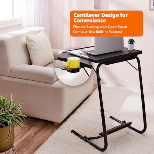 Amazon Basics Executive | Height Adjustable Laptop Table | Adjustable Table Angle | Cupholder | Footrest | Carbon Steel | Foldable | Black | 75 cm - H, 55 cm - L, 40 cm - W 3