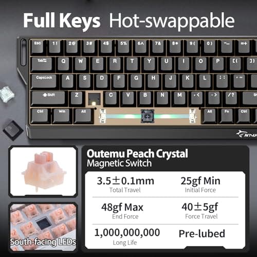 GK GAMAKAY x NaughShark NS68 Rapid Trigger Wired Gaming Keyboard, 65% Hall Effect Mechanical Keyboard, 8KHz Polling Rate 0.01mm RT, Snap Tap, Outemu Peach Crystal Magnetic Switch (Black-Shine Through) 3