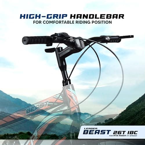 Leader Rigid Suspension Beast 26T IBC Premium 7 Speed Cycle for Men with Inbuilt Carrier,Rugged City/Mountain Gear Bicycle,Strong V-Brakes&Steel Frame,Ideal for 10+Years,Matt Black,137.1x21.5x72.3 cm 5