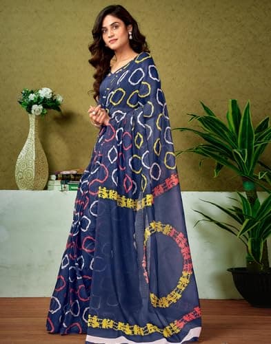 SIRIL Women's Chanderi Cotton Printed Ready To Wear One Minute Saree With Unstitched Blouse Piece (32RS302_Blue) 2