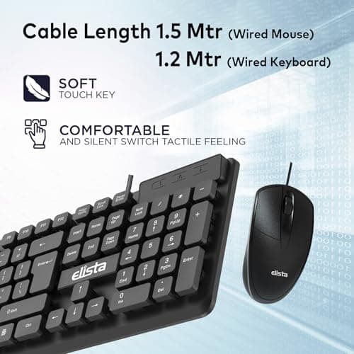 Elista Wired USB Keyboard and Mouse Combo | 1000 DPI USB Mouse | 104 Keys Membrane Switch | Silent Tactile Feeling Comfortable Switch | Plug and Play | Black (ELS WK-714) 3