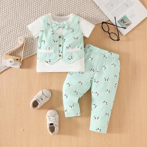 Hopscotch Baby Boys Animal Print Short Sleeves White Formal Set for Ages (6-9 Months) 4