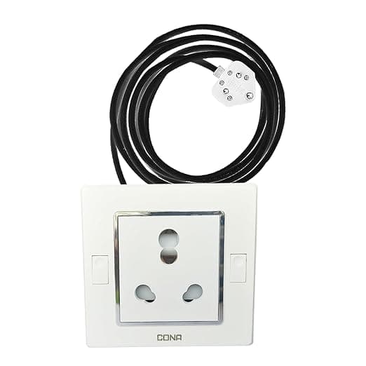 Glare Max Extension Board Cona Switch Socket 1.5mm Heavy Duty Copper 8 Meter Wire Plastic Electrical Switch Board with 16Amp Socket with 6Amp 3 Pin Top (White)