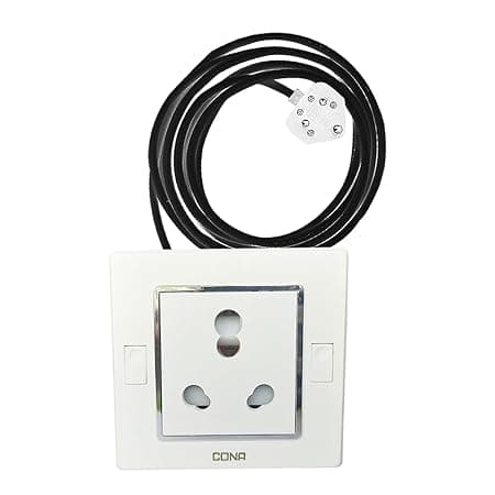 Glare Max Extension Board Cona Switch Socket 1.5mm Heavy Duty Copper 8 Meter Wire Plastic Electrical Switch Board with 16Amp Socket with 6Amp 3 Pin Top (White)