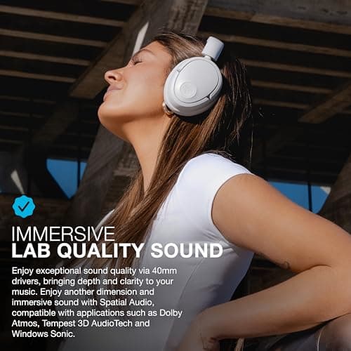 JLab JBuds LUX ANC Smart Active Noise Cancelling Headphones - Over Ear Wireless Headphones with Microphone, 70+ H Playtime Foldable Bluetooth Earphones, Multipoint & Customisable Sound, Cloud White 2