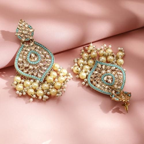 Rubans Chandelier Blue Earrings Traditional Jewellery with Kundan & Pearl Gift for Women & Girls 5