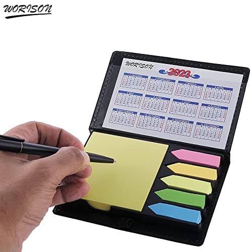 Worison Pocket Size Sticky Note Memo Pad with Arrow Flags in Pu Leather Case with 2 Years Calendar 4
