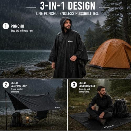 Colca Rain Poncho for Men and Women,Waterproof, Heavy Duty, Reusable, for Camping, Trekking, Hiking, Army, Urban Use, Black 5